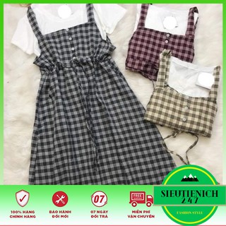 [ảnh thật] SÉT Váy Yếm kẻ caro HOTHIT, yếm kẻ caro dài phong cách khônglỗi mốt