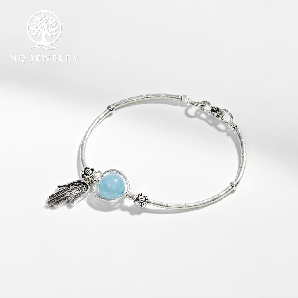 Vòng tay bạc 1 hạt phối bàn tay hamsa - NQ Jewelry