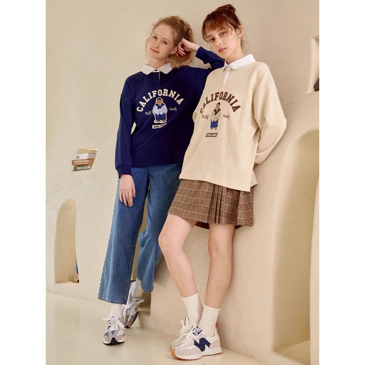 Áo sweater nữ form rộng polo nỉ WHO.AU