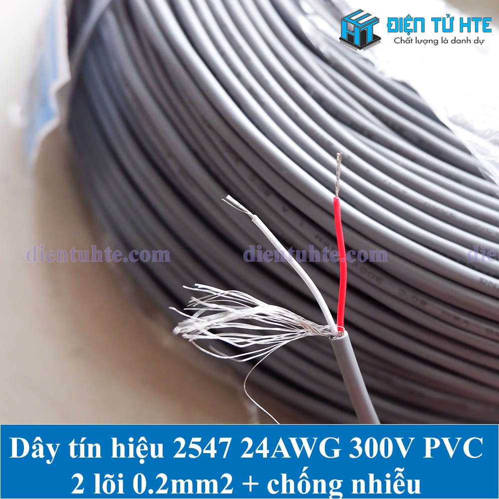 Dây tín hiệu 2547 24AWG 2 lõi 0.2mm2 + chống nhiễu chuyên dùng tín hiệu audio - Xám - 5 mét