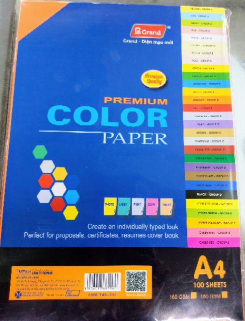 100 tờ Bìa màu A4-trộn 5 màu-bìa làm thiệp- Pgrand
