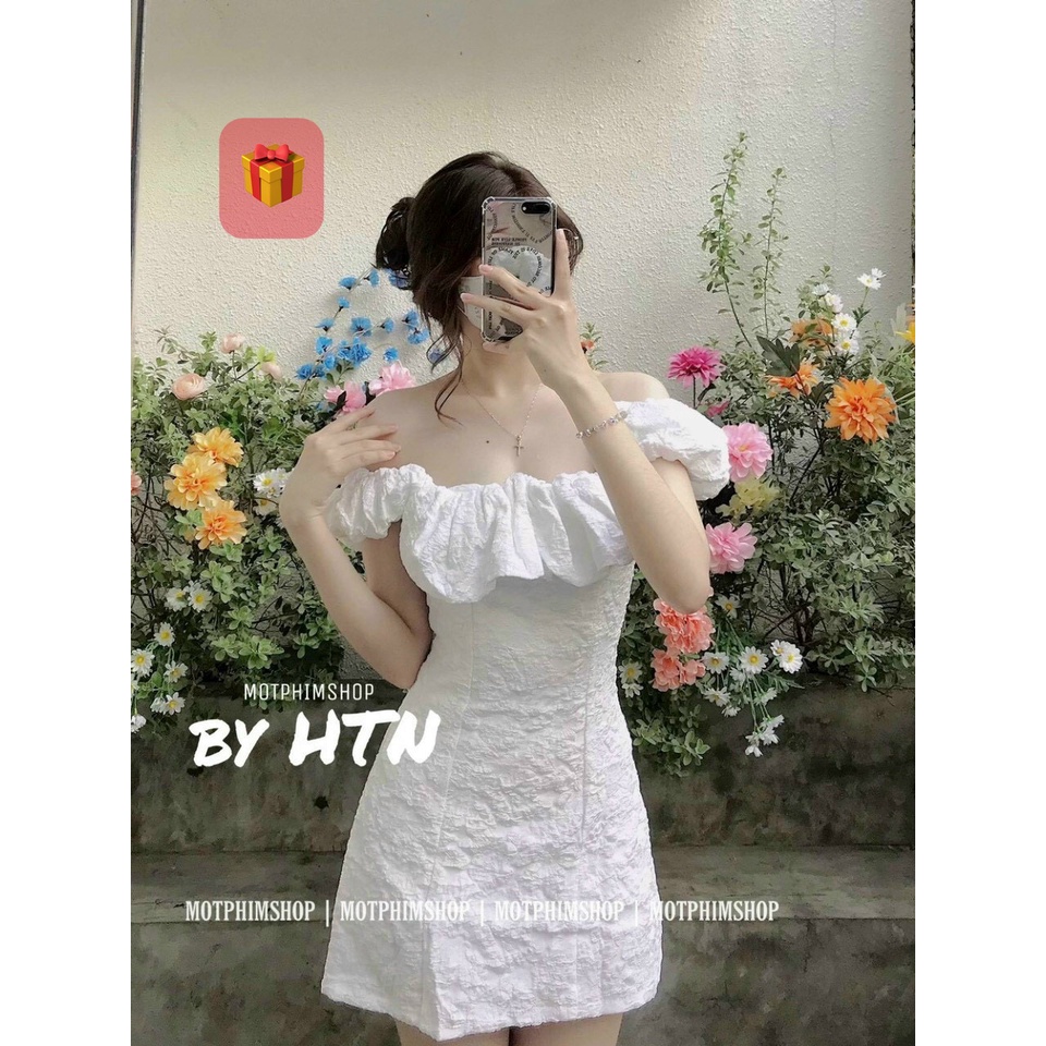 Đầm xốp trễ vai viền bèo dáng xòe nhẹ cực sexy , chất xốp mềm mịn