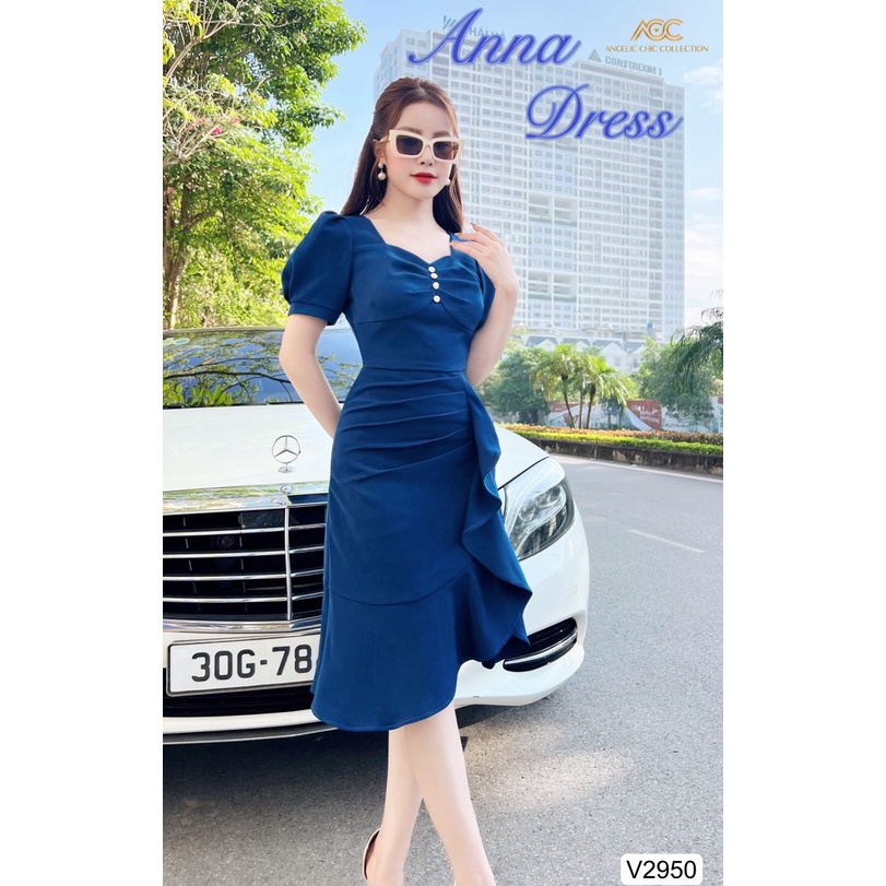 (KÈM ẢNH SÀN)VÁY XANH ĐÍNH CÚC NGỰC BÈO EO V2950 -DOLCE VIVA COLLECTION