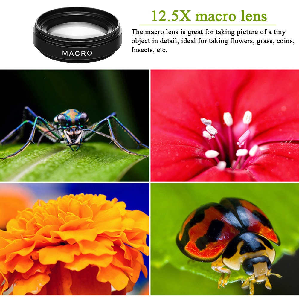 Ống kính góc rộng 0.45x 12.5x macro HD 2 chức năng thông dụng chất lượng cao cho điện thoại iPhone android