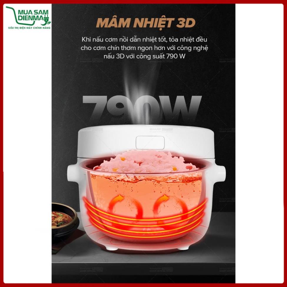 Nồi cơm điện Sharp KS-COM100DV-WH 1L 790W Mini Đa Năng Hẹn Giờ Mâm Nhiệt 3D Hàng Chính Hãng