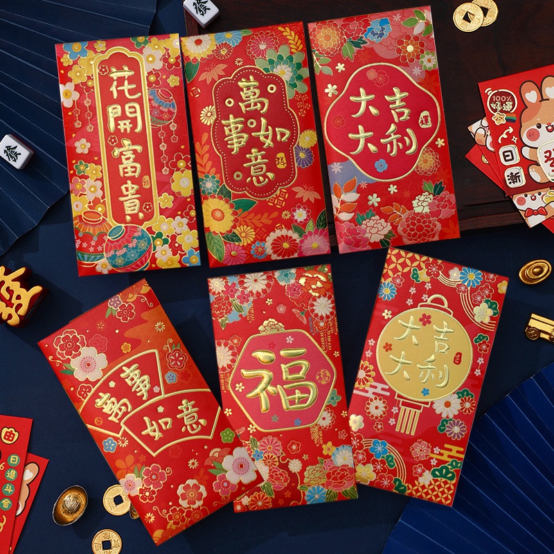 Bộ 6 bao lì xì mừng năm mới màu đỏ thiết kế dễ thương