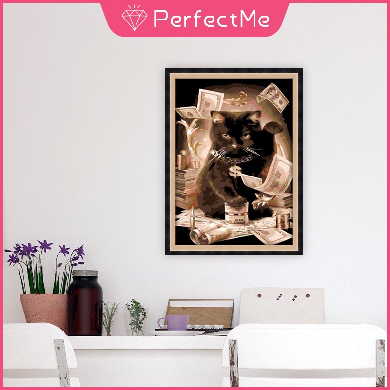 Bộ tranh đính đá 5D họa tiết chú mèo dễ thương độc đáo kích thước 30×40cm dùng trang trí