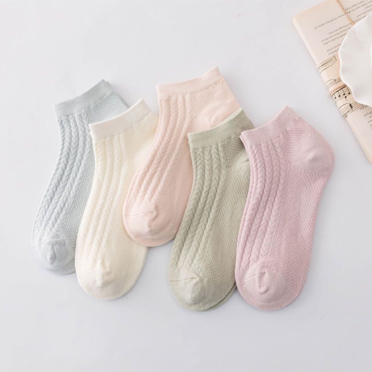 Tất vớ nữ cổ ngắn học sinh mỏng thoáng màu sắc pastel hoạ tiết gân phong cách Hàn Quốc dễ thương