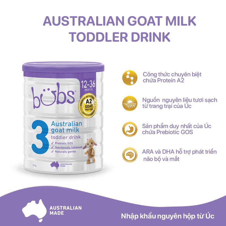 [DATE 10/2021] Sữa Bột Dê Bubs Goat Milk Số 2 800gr