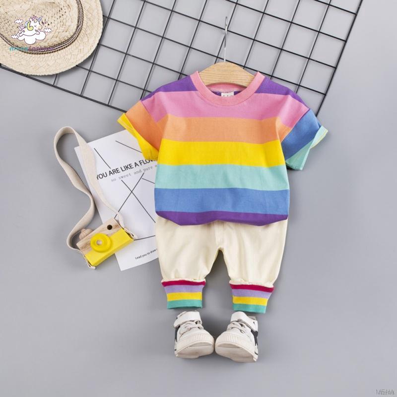 Set áo thun in hình cầu vồng + quần ngắn cho bé trai