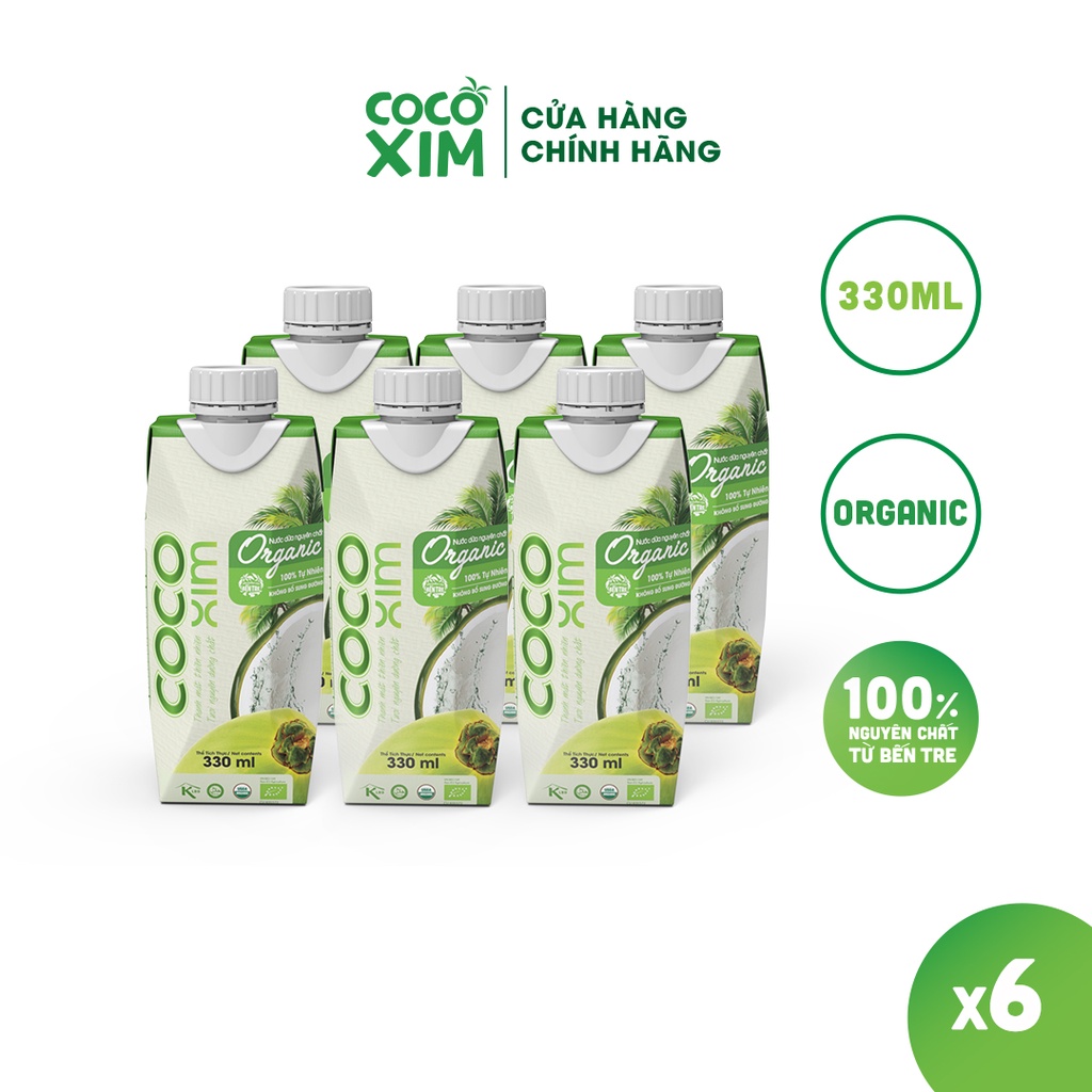 COMBO 6 HỘP Nước dừa đóng hộp Cocoxim Organic 330ml/ hộp