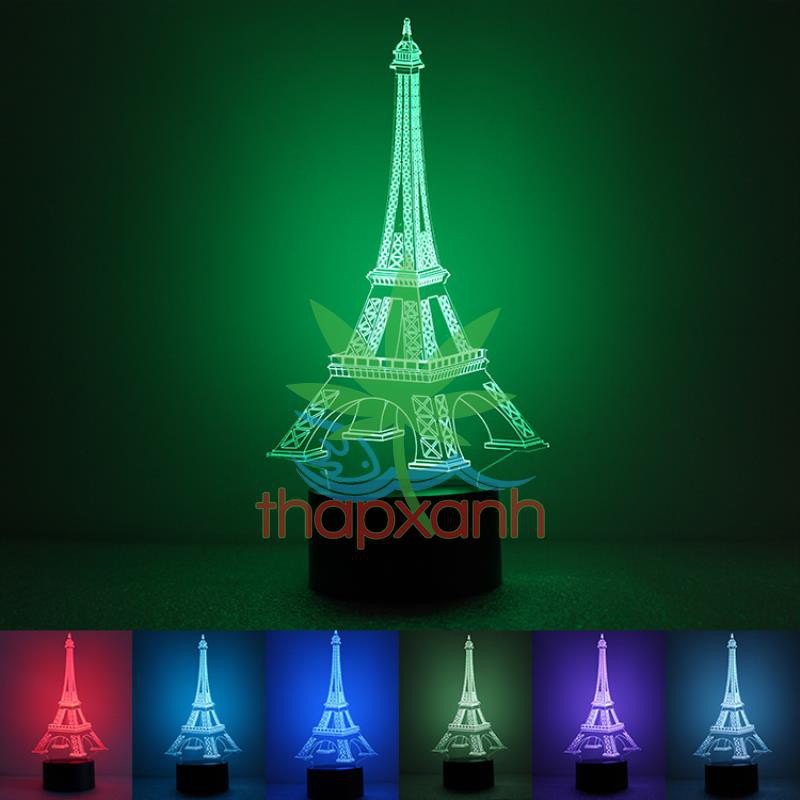 Đèn ngủ, Đèn trang trí Led 3D, Đèn ngủ 16 màu mini có điều khiển Tháp Eiffel