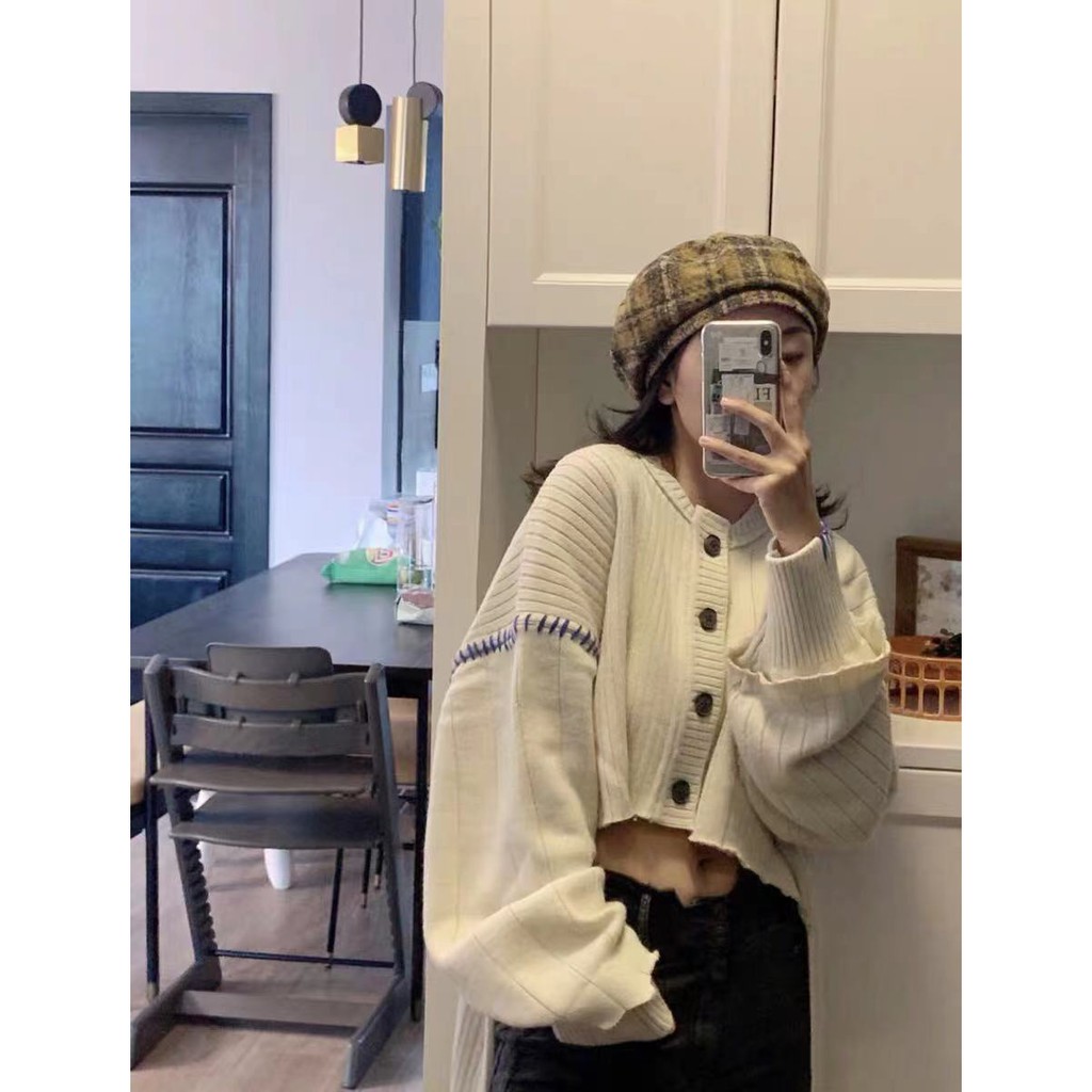 Blackpink Jennie Áo khoác cardigan dáng rộng phong cách Hàn Quốc xinh xắn nữ tính