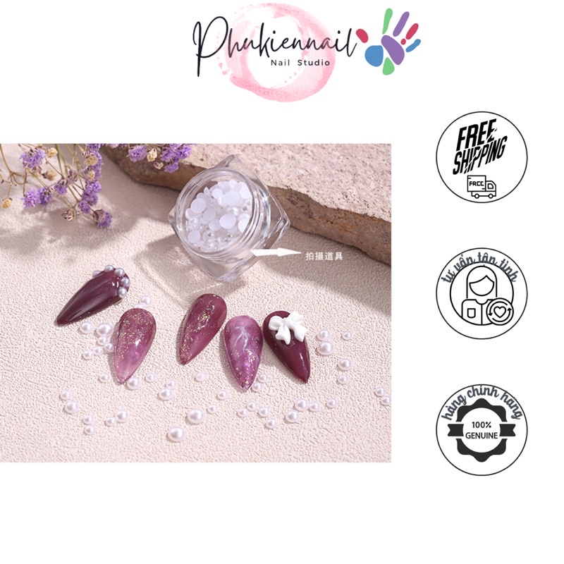 Hạt trai trắng nhựa nửa viên 1,5mm-6mm trang trí móng nail