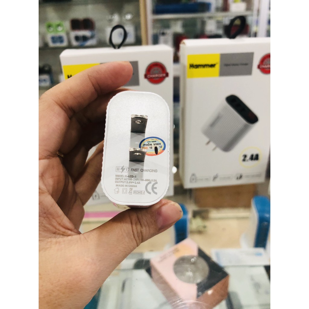 CÓC SẠC ĐIỆN THOẠI HAMMER 3 CỔNG SẠC, MÀN HÌNH LCD, DÒNG ĐIỆN 5V-2.4A, Chính Hãng bảo hành 12 tháng