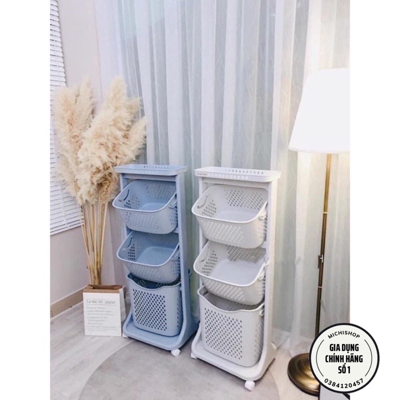 Kệ Nhựa 3 Tầng Cao Cấp Có Bánh Xe Di Chuyển Để Đồ Cho Bé, Đồ Máy Giặt, Đồ Nhà Bếp