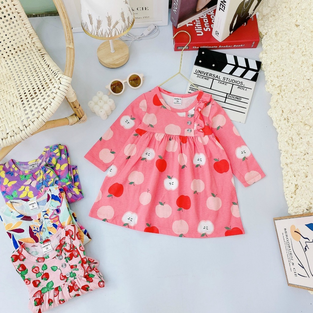 Váy đầm dài tay mặc thu đông chất cotton xuất dư Gymkids BB angel  xinh xắn cho bé gái