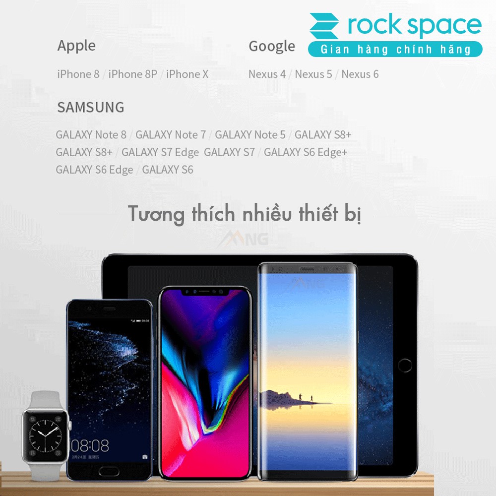 Pin dự phòng kiêm sạc không dây Rock space P39 8000 mAh-  Hàng chính hãng bảo hành 12 tháng lỗi 1 đổi 1