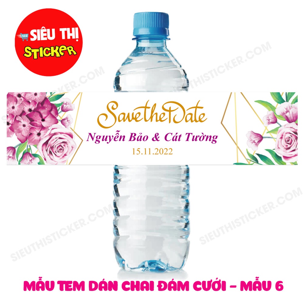 Combo 10 Tem nhãn dán chai nước suối đám cưới