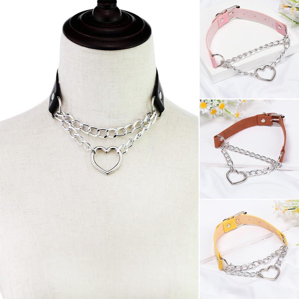 PATH Dây Chuyền Da PU Mặt Trái Tim Phong Cách Gothic