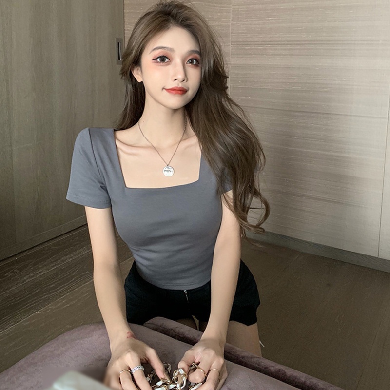 Áo Croptop Tay Ngắn Màu Sắc Đơn Giản Thời Trang Mùa Hè Quyến Rũ Cho Nữ