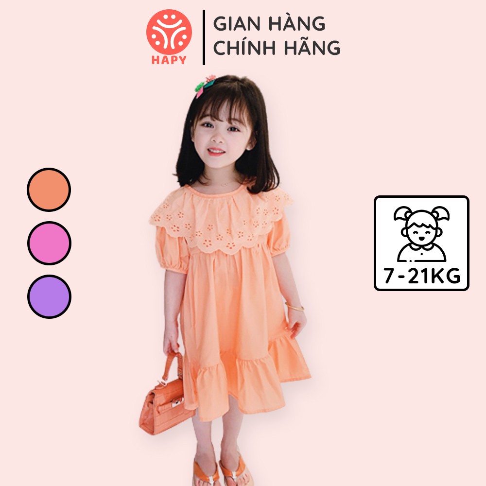 Đầm Bé Gái Dáng Xòe Công Chúa Tay Phồng Phối Ren Cổ Chất Đũi Xước Xinh Xắn - HAPY TN530