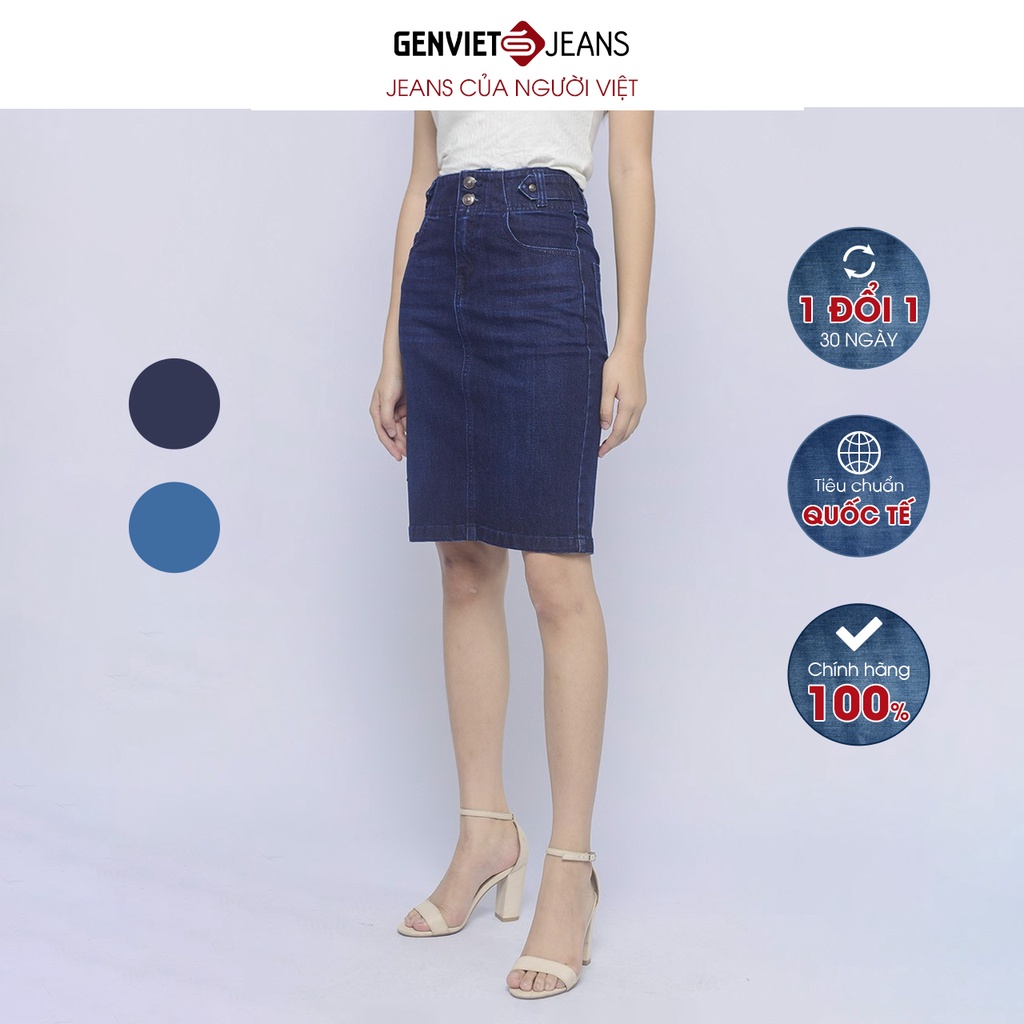 Chân Váy Jeans Nữ Dáng A Ôm Juyp Nữ Công Sở Genviet Chất Bò Mềm Thoải Mái Tiêu Chuẩn Quốc Tế DJ321J1322