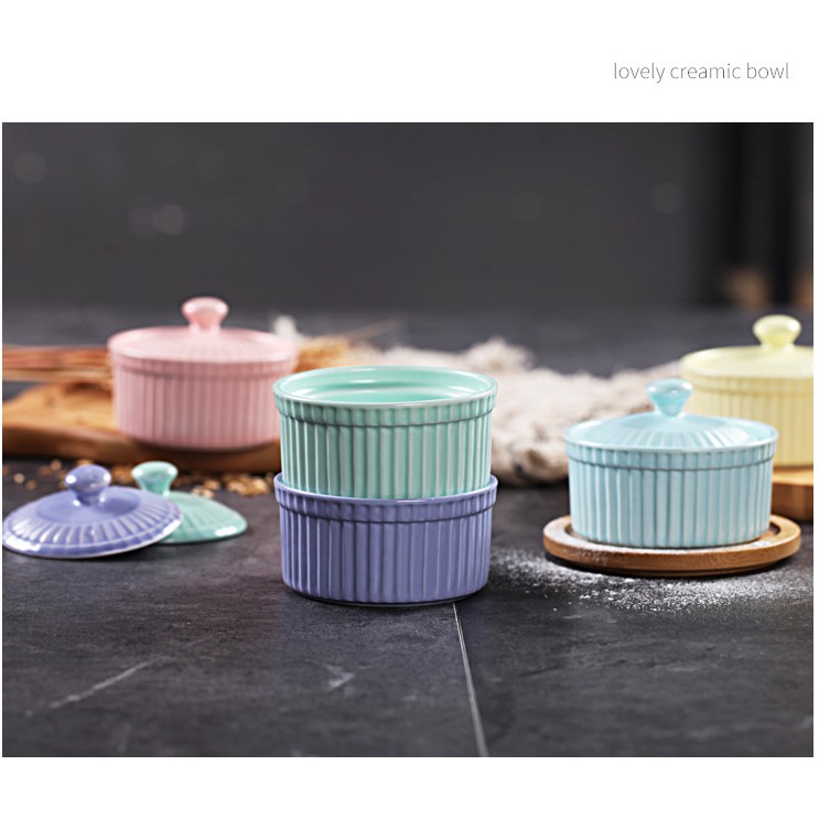 (SALE XẢ KHO) Hũ sữa chua, ramenkin có nắp đậy, bát ăn dặm - Bát màu pastel - Sứ nhẹ men mờ hàng cao cấp xuất âu