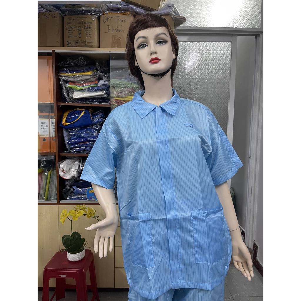 Quần áo phòng sạch chống thấm nước ngắn tay -hàng may đẹp