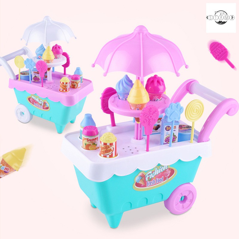 Children Role Play Toys Mini Candy Cart Detachable Ice Cream Shop Cart Toy