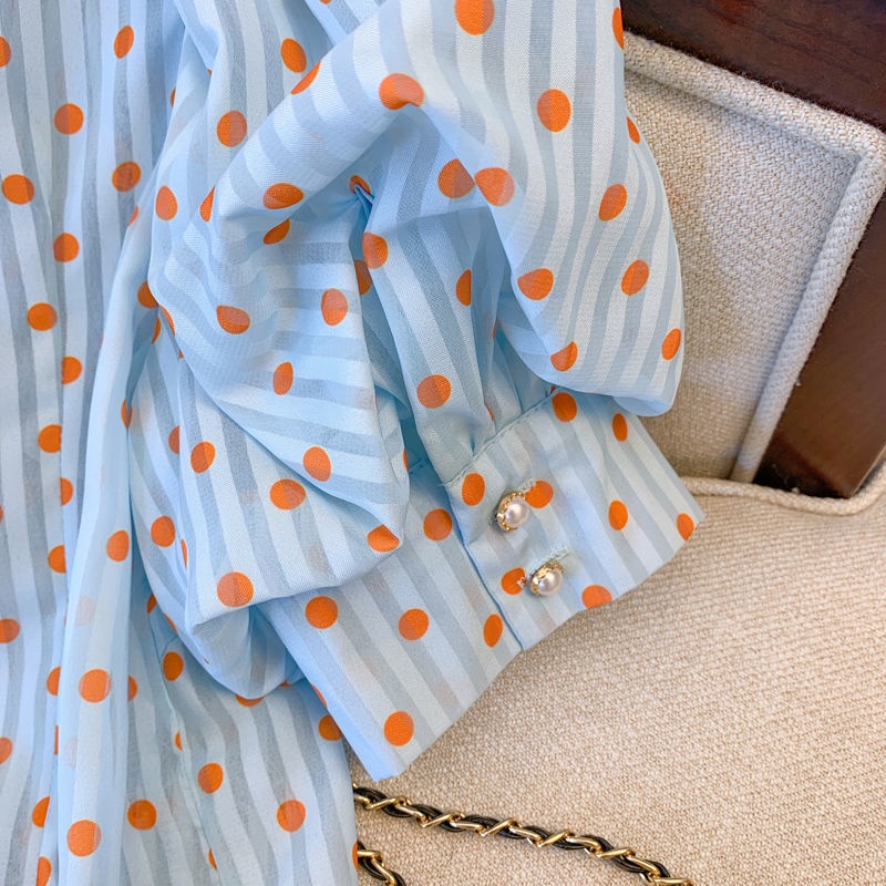 Áo Sơ Mi Chiffon Tay Ngắn Họa Tiết Chấm Bi Thời Trang Xu Hướng Mới Dành Cho Bạn Nữ