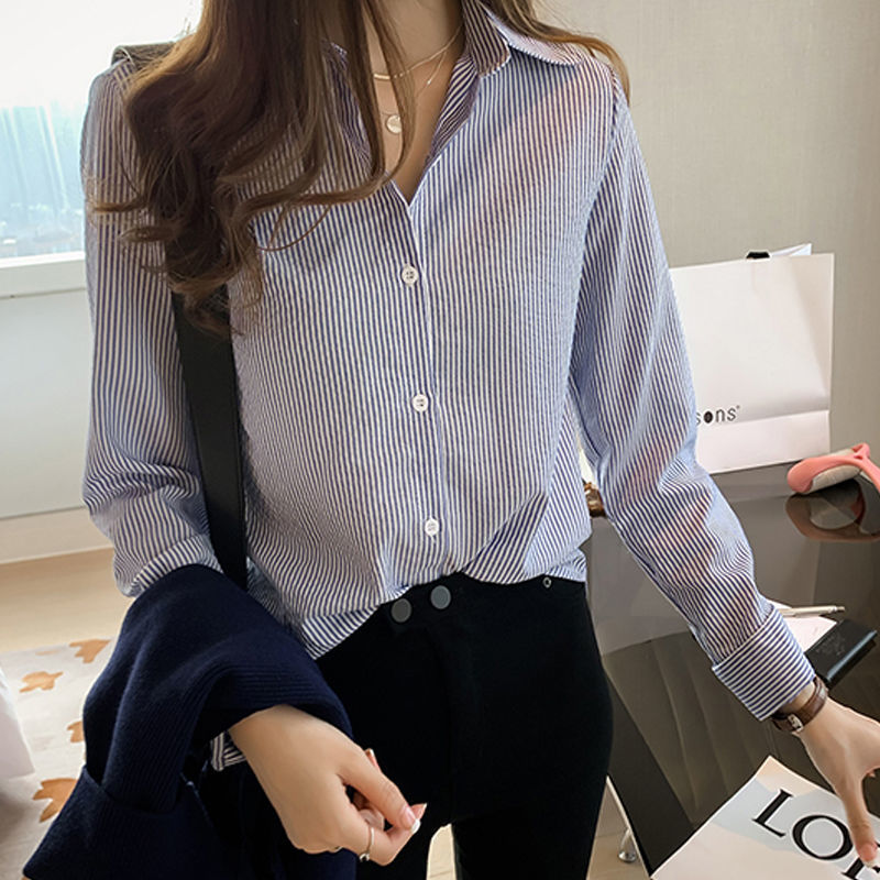 Áo Nữ Tay Dài Kẻ Sọc Phong Cách Hàn Quốc | BigBuy360 - bigbuy360.vn