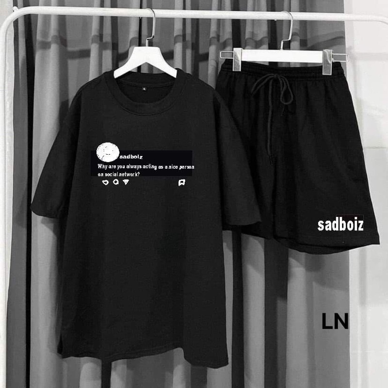 Set ngủ nữ Gấu, Sadboiz Bộ quần short đùi áo form rộng tay lỡ, sooc phông mặc ở nhà Ulzzang Phong cách thể thao