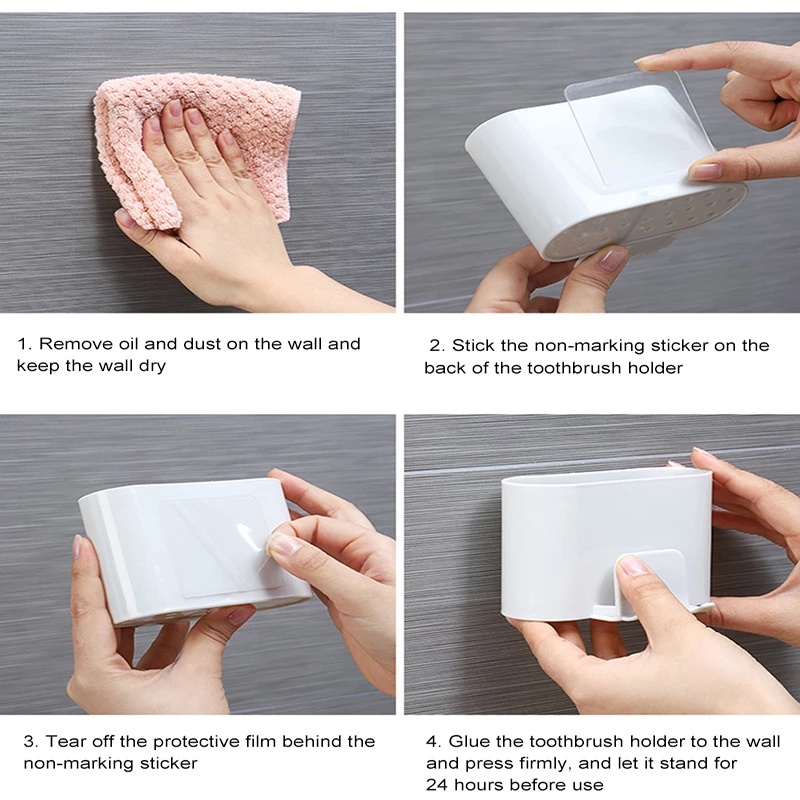 Giá Đỡ Bàn Chải Đánh Răng / Cốc Súc Miệng / Cốc Sắp Xếp Gọn Gàng Gắn Tường Không Cần Khoan