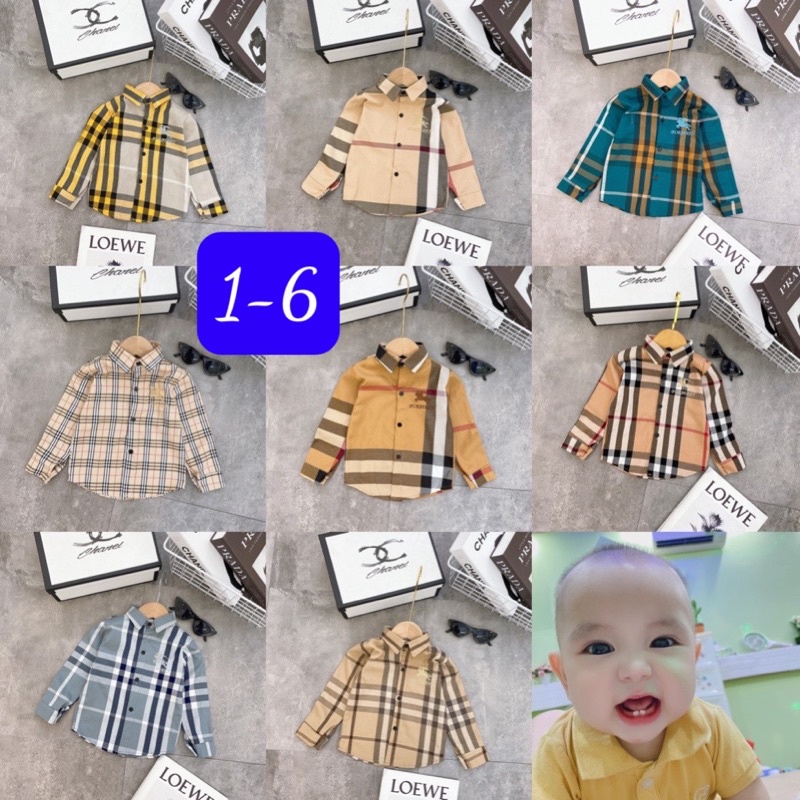 áo sơ mi kẻ bắp rang bơ siêu đẹp cho bé trai