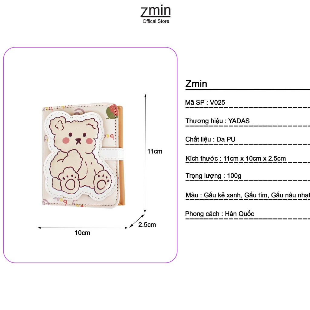 Ví bóp nữ mini cầm tay gấu ulzzang Zmin, chất liệu cao cấp có thể bỏ túi - V025