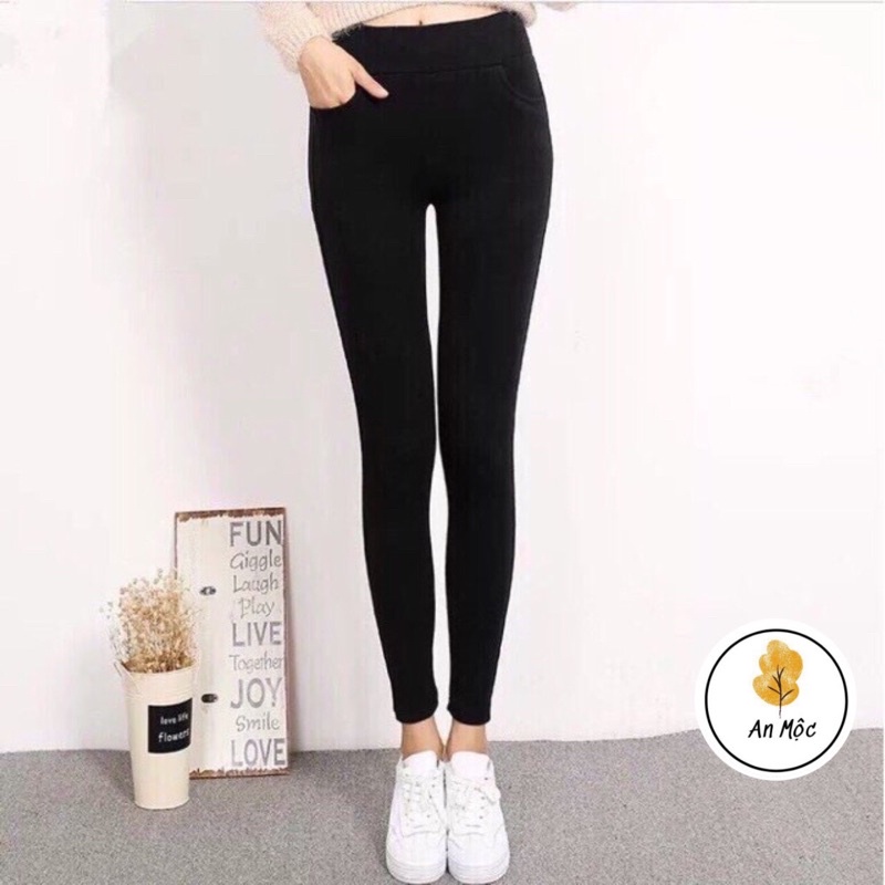 [AN MỘC] Quần legging 2 túi dáng sau mông dáng trơn cạp cap cho nữ