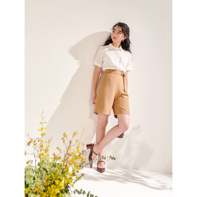 Oyster and Snail - Quần Short Andrea quần short lửng màu nâu chất tuýt si xước - 0029