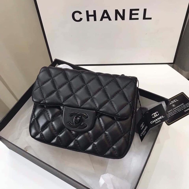 Túi da mềm CLASSIC trần ô trám Full black da thật ảnh tự chụp | BigBuy360 - bigbuy360.vn