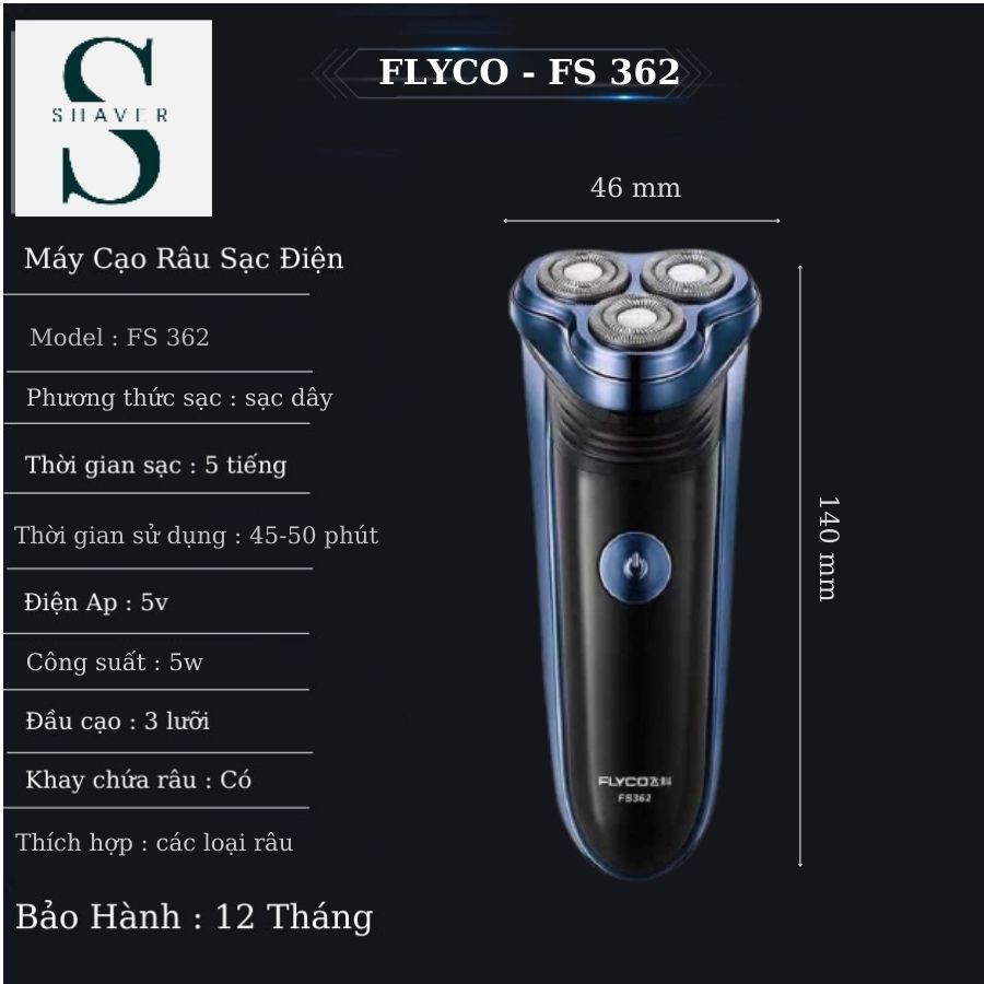 Máy cạo râu cao cấp Flyco FS362 Chính Hãng Bảo Hành 12 Tháng, cạo cực nhanh, không đau rát