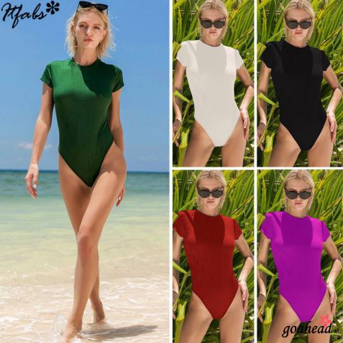 Bộ Áo Body Suit Liền Quần Cổ Tròn Tay Ngắn Quyến Rũ Cho Nữ