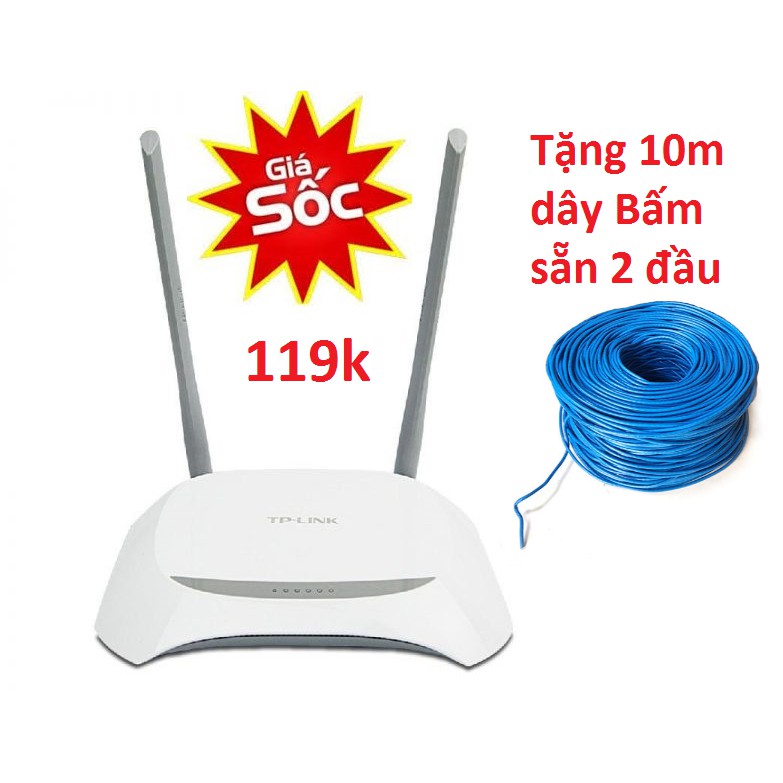 Bộ phát wifi TP Link 2 Râu Kèm 10m Dây Bấm Sẵn