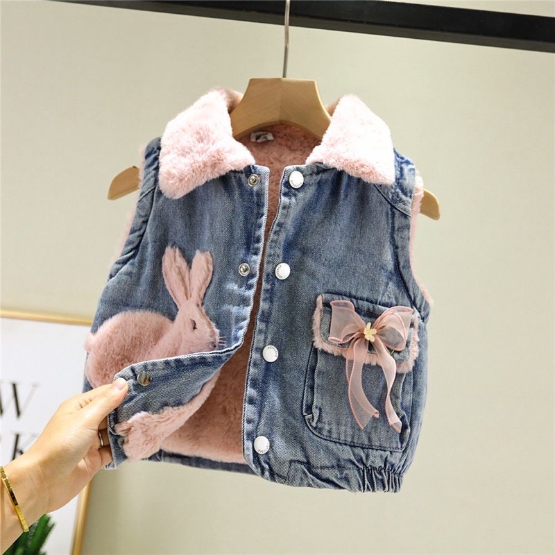 Áo gile bò lót lông ấm cho bé gái