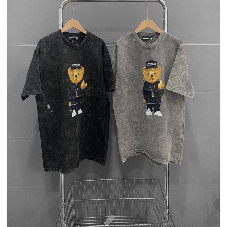 Áo thun wash gấu đứng, áo unisex form rộng nam nữ