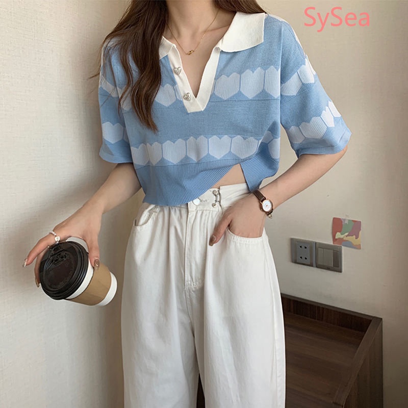 Áo Dệt Kim Cổ Polo Thời Trang Mùa Hè Hàn Quốc Cho Nữ