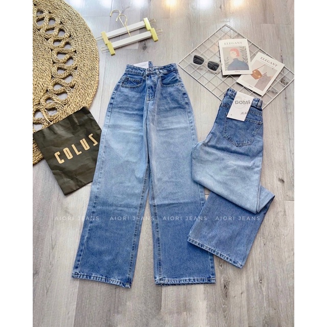 Quần Jeans Nữ, Quần Bò Nữ Aiori Ống Rộng Cạp Cao Loang Màu Bò Suông Phong Cách Thời Trang Hàn Quốc_Mã 3359