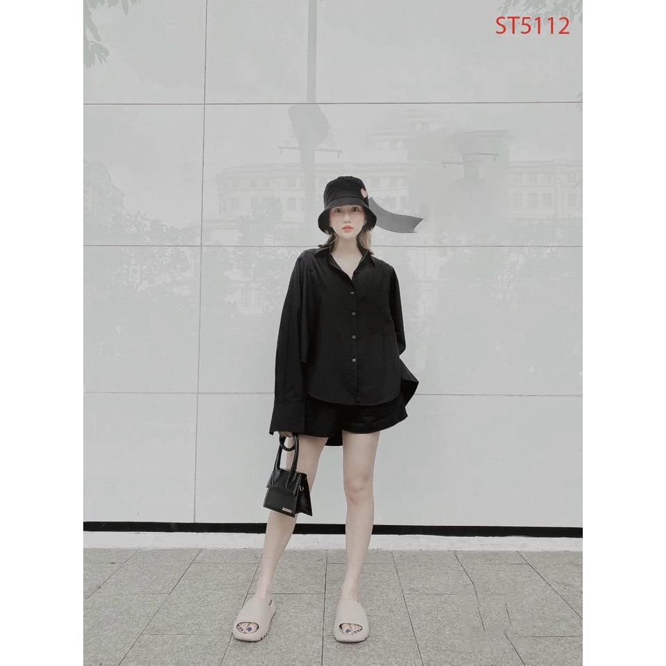 THỜI TRANG NỮ SÉT BỘ ĐŨI ÁO SƠ MI CÀI NÚT DÀI TAY QUẦN ĐÙI HOTTREN | BigBuy360 - bigbuy360.vn