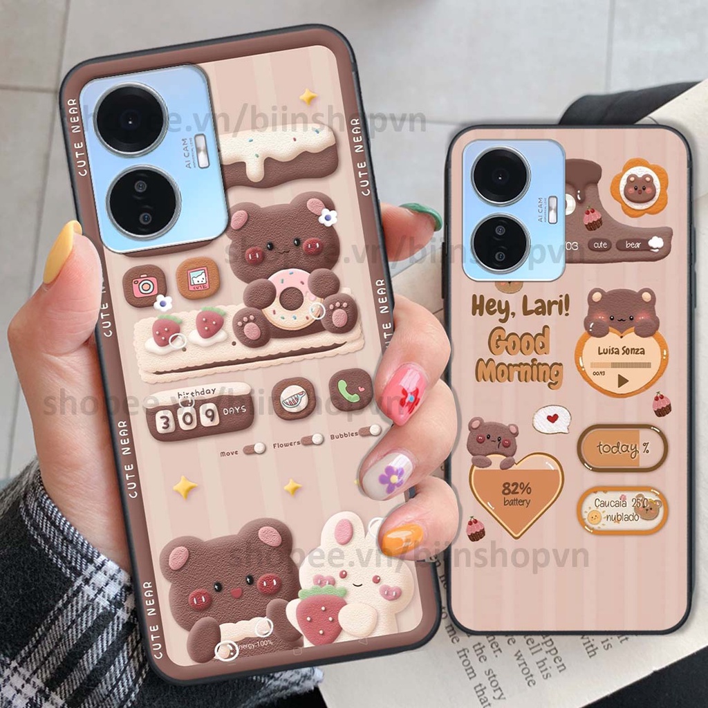 Ốp Vivo Y55 2022 in 3D icon gấu nổi siêu xinh, siêu đáng yêu, cá tính phong cách