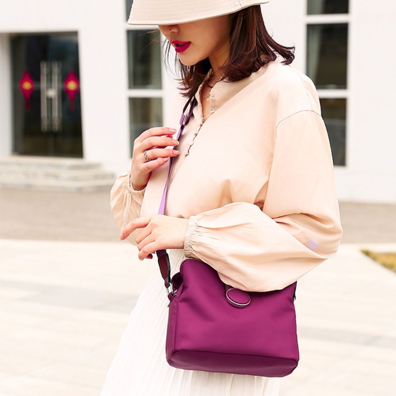 Túi Đeo Chéo Bằng Vải Oxford Chống Nước Sức Chứa Lớn Màu Trơn Có Dây Điều Chỉnh Dành Cho Nữ