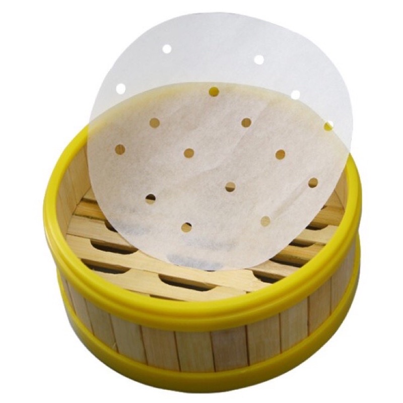 100 tờ Giấy nến đục lỗ Giấy nến tròn lót xửng hấp, nồi chiên không dầu, hấp bánh bao 23 cm